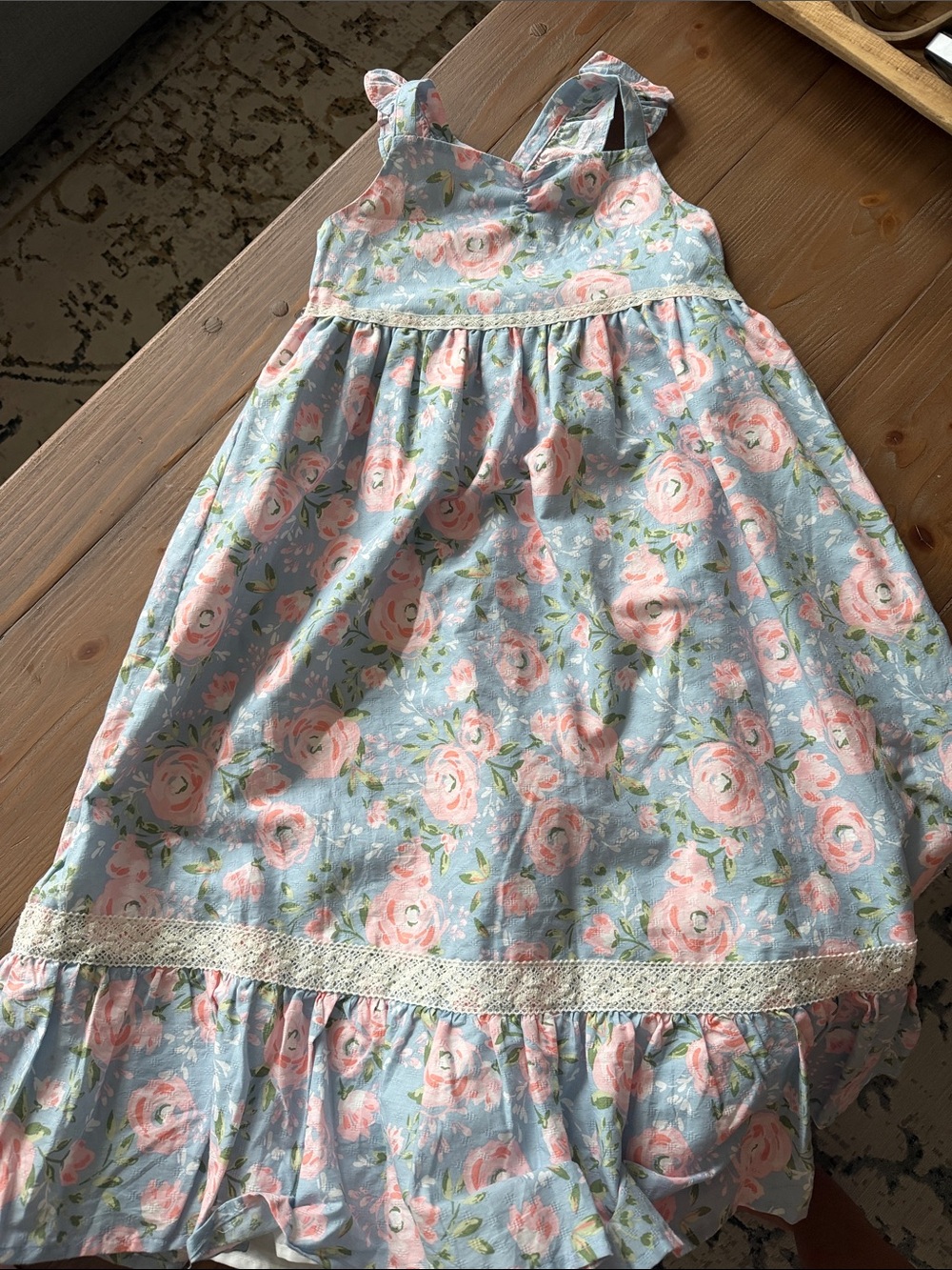Haute Hippie Light Blue Floral Tiered Sundress with Pink Roses